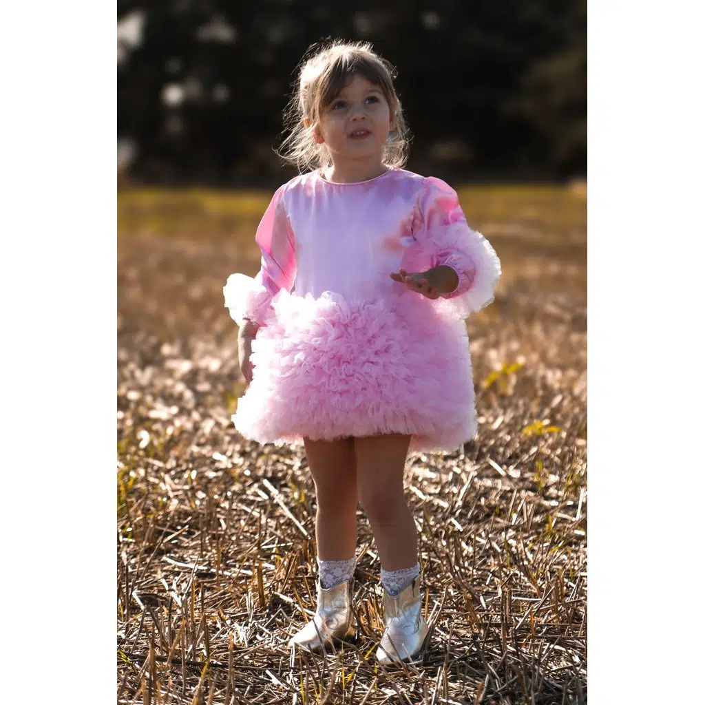 Kız Bebek Kız Çocuk Doğum Günü Parti Düğün Elbise Tüllü Tütü Astarlı Çocuk Giyim Bebek Giyim - Koyu Pembe