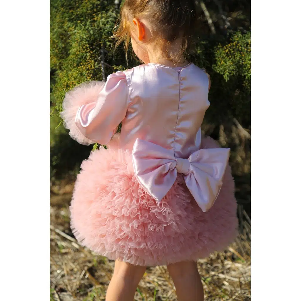 Kız Bebek Kız Çocuk Doğum Günü Parti Düğün Elbise Tüllü Tütü Astarlı Çocuk Giyim Bebek Giyim - Pembe