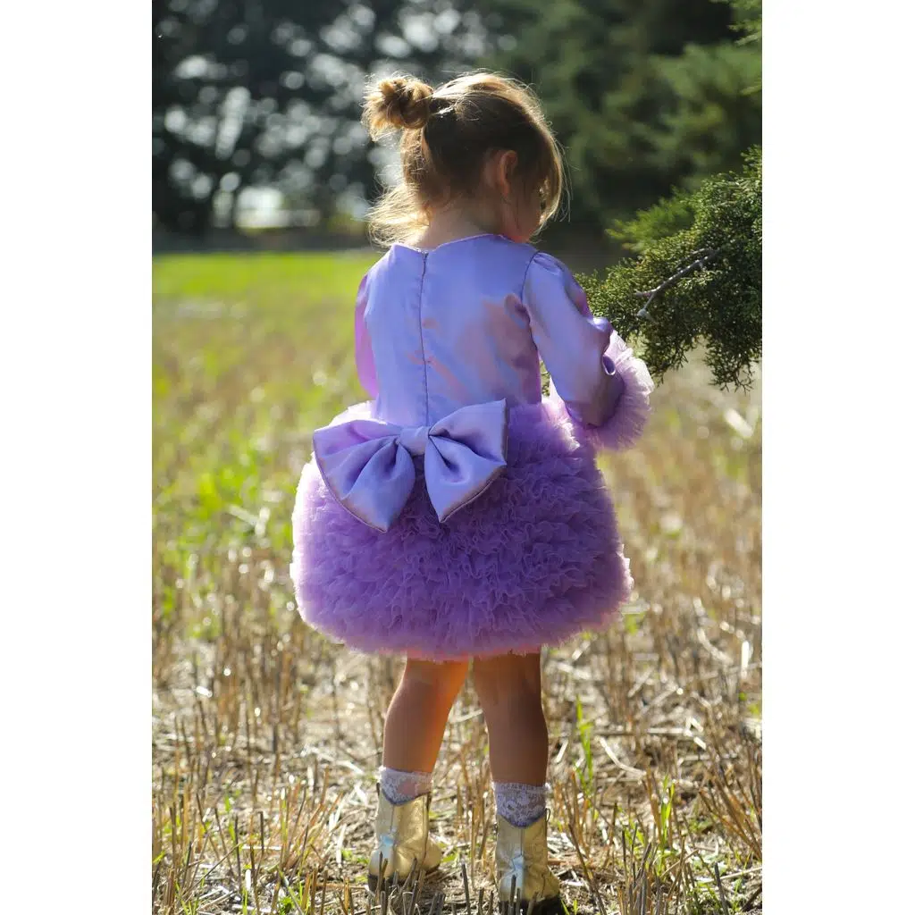 Kız Bebek Kız Çocuk Doğum Günü Parti Düğün Elbise Tüllü Tütü Astarlı Çocuk Giyim Bebek Giyim - Mor