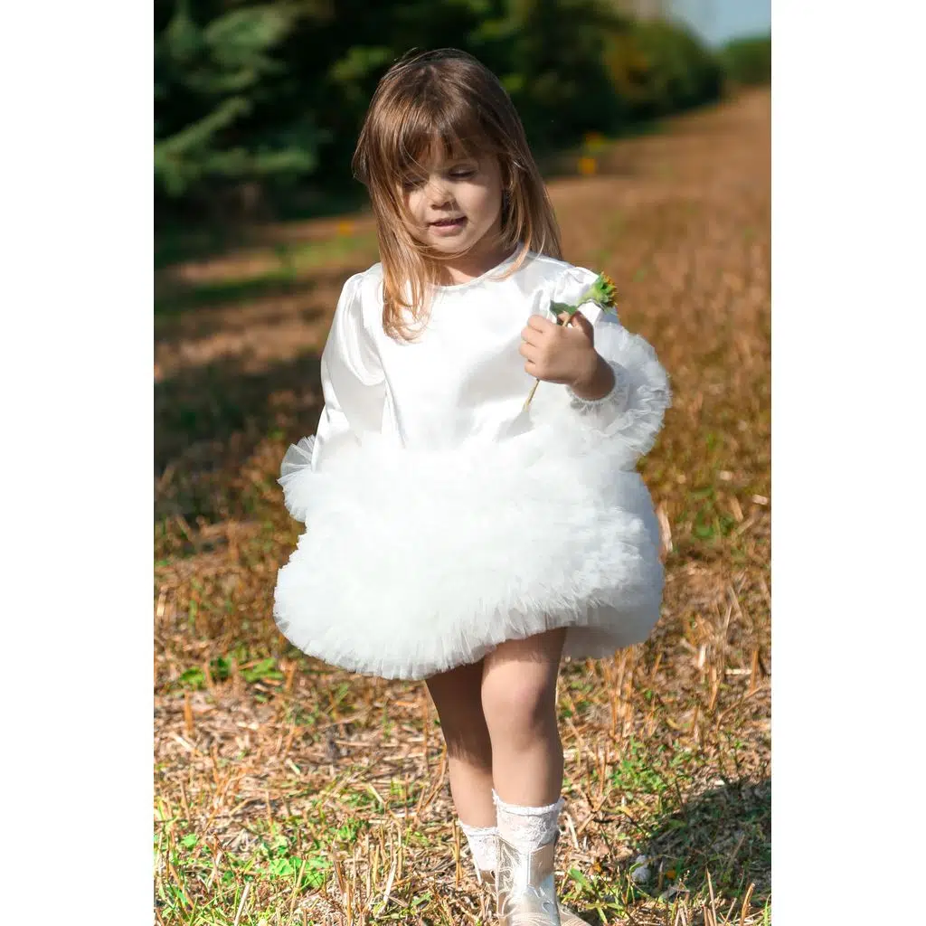 Kız Bebek Kız Çocuk Doğum Günü Parti Düğün Elbise Tüllü Tütü Astarlı Çocuk Giyim Bebek Giyim - Beyaz