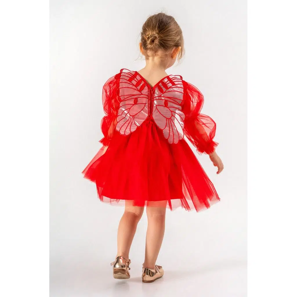 Kız Bebek Kız Çocuk Doğum Günü Parti Düğün Elbise Tüllü Tütü Astarlı Çocuk Giyim Bebek Giyim ELBUZNKNTA - Kırmızı