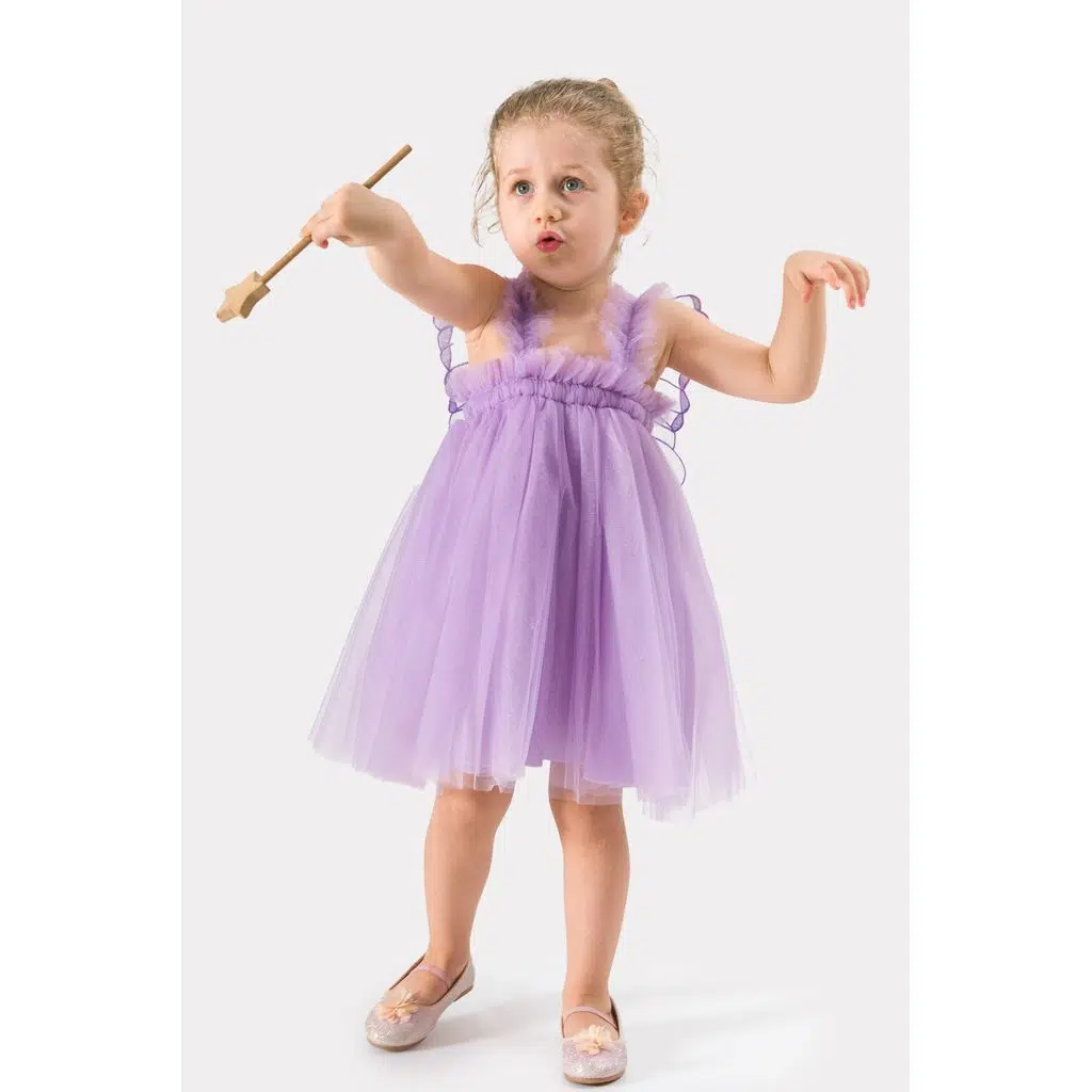 Kız Bebek Kız Çocuk Doğum Günü Parti Düğün Yazlık Elbise Tüllü Tütü Astarlı Bebek Takım Bebek Giyim - Mor