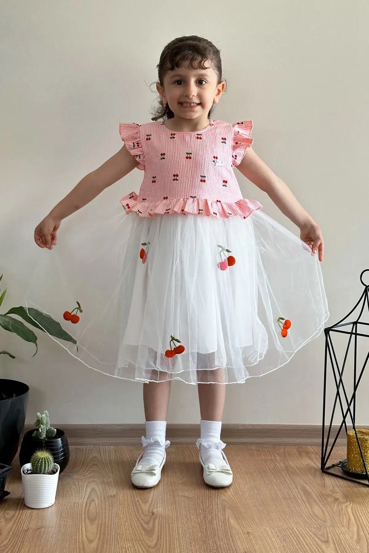 Yazlık Elbise Kısa Kollu Tüllü Tütü Astarlı Kız Çocuk Elbise Bebek Giyim Kız Bebek Elbise ELBKRZ - Pembe