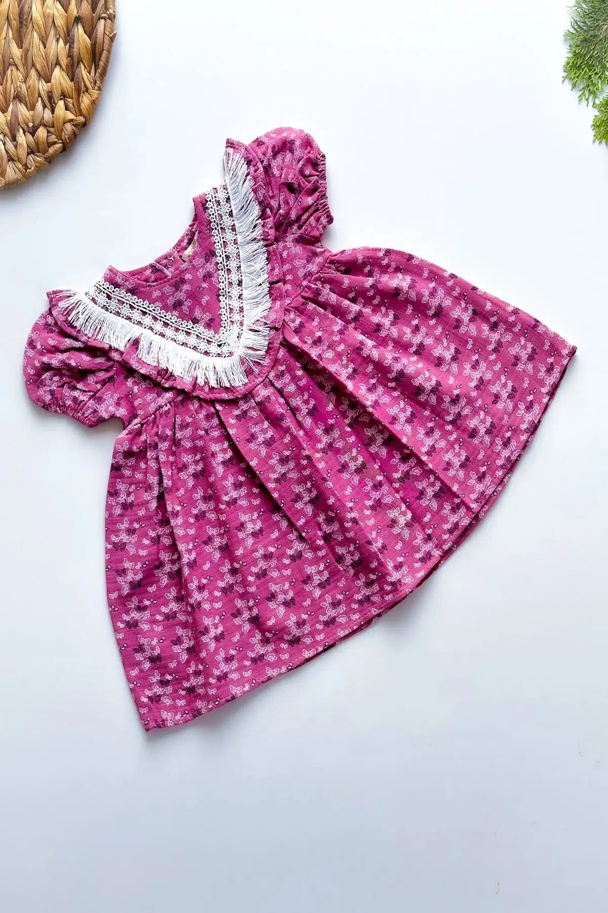 Yazlık Elbise Kısa Kollu Kız Çocuk Elbise Bebek Giyim Kız Bebek Elbise ELBKLB - Pembe