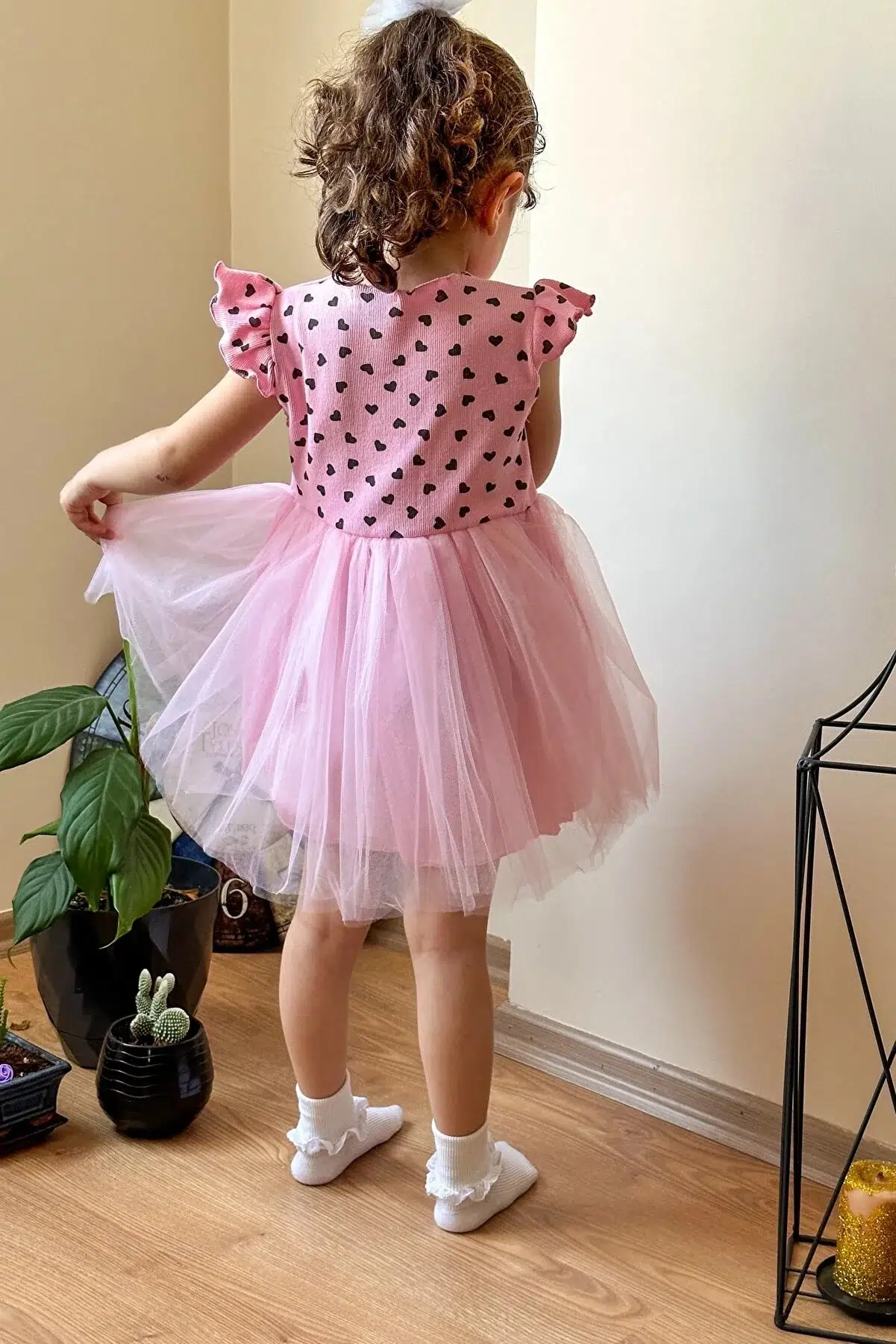 Yazlık Elbise Kısa Kollu Tüllü Tütü Astarlı Kız Çocuk Elbise Bebek Giyim Kız Bebek Elbise ELBKLP - Pembe