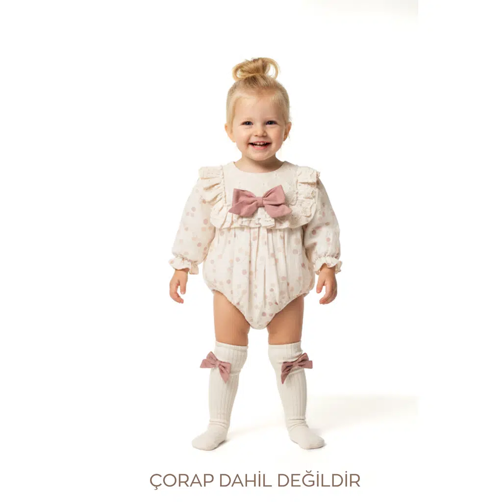 Kız Bebek Romper Kız Çocuk Romper Doğum Günü Parti Düğün Elbise Fiyonk Uzun Kol Romper - Koyu Pembe