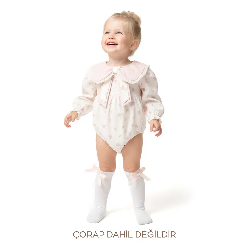 Kız Bebek Romper Kız Çocuk Romper Doğum Günü Parti Düğün Elbise Fiyonk Uzun Kol Romper - Koyu Pembe