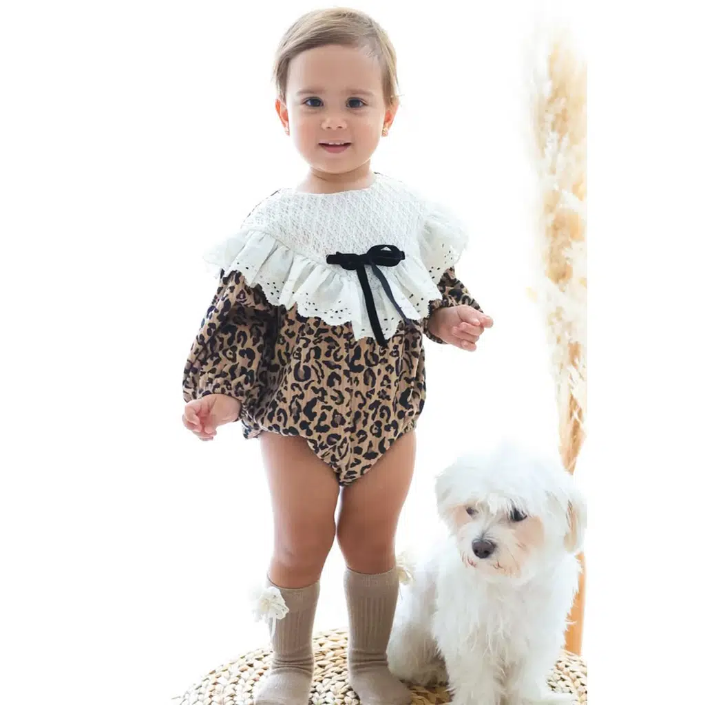 Kız Bebek Romper Kız Çocuk Romper Doğum Günü Parti Düğün Romper Dantelli Uzun Kol Romper - Kahverengi