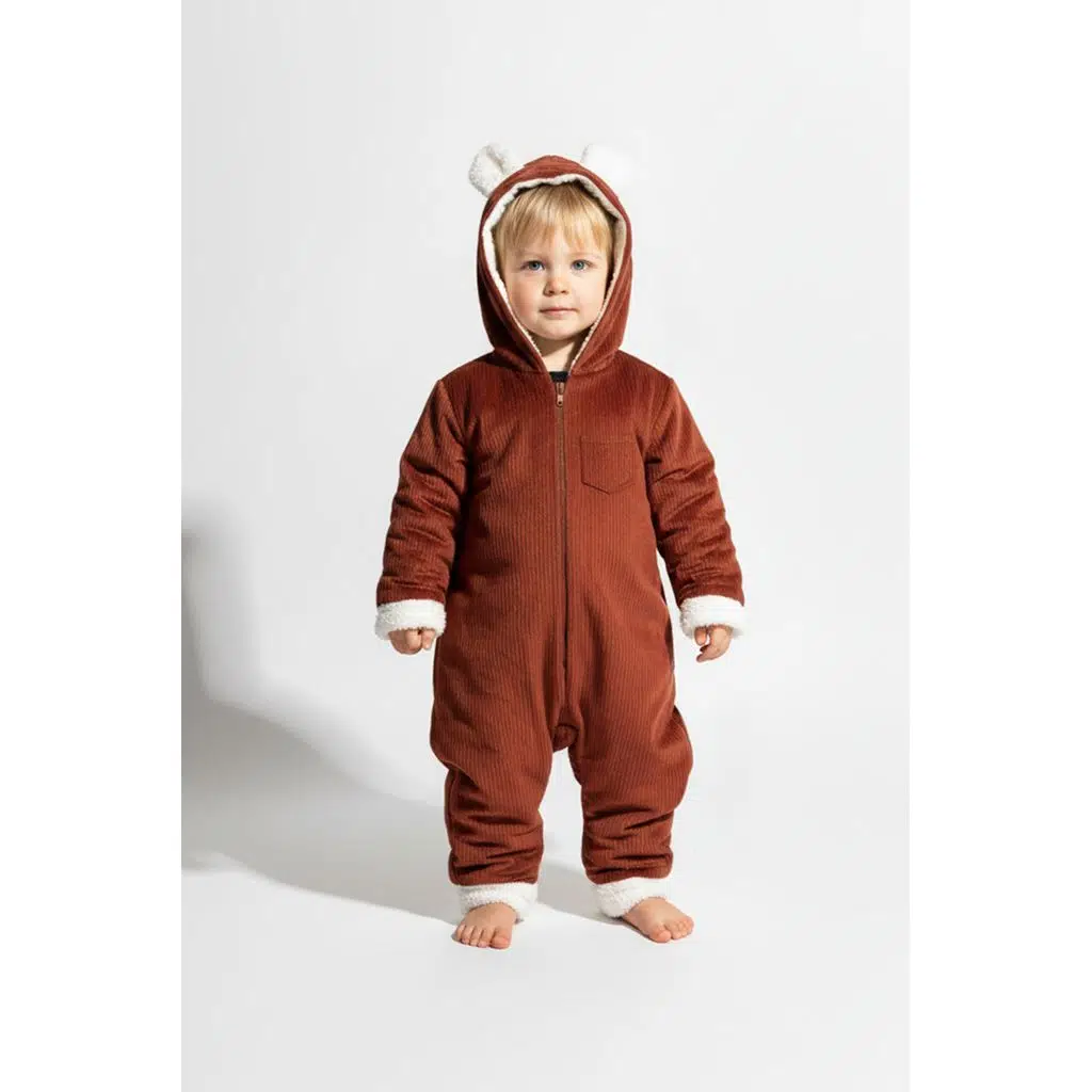 Kız Erkek Unisex Mevsimlik Çift Kat Kadife Ultrasoft Şapkalı Bebek Çocuk Uyku Tulumu Astronot Tulum - Koyu Kırmızı