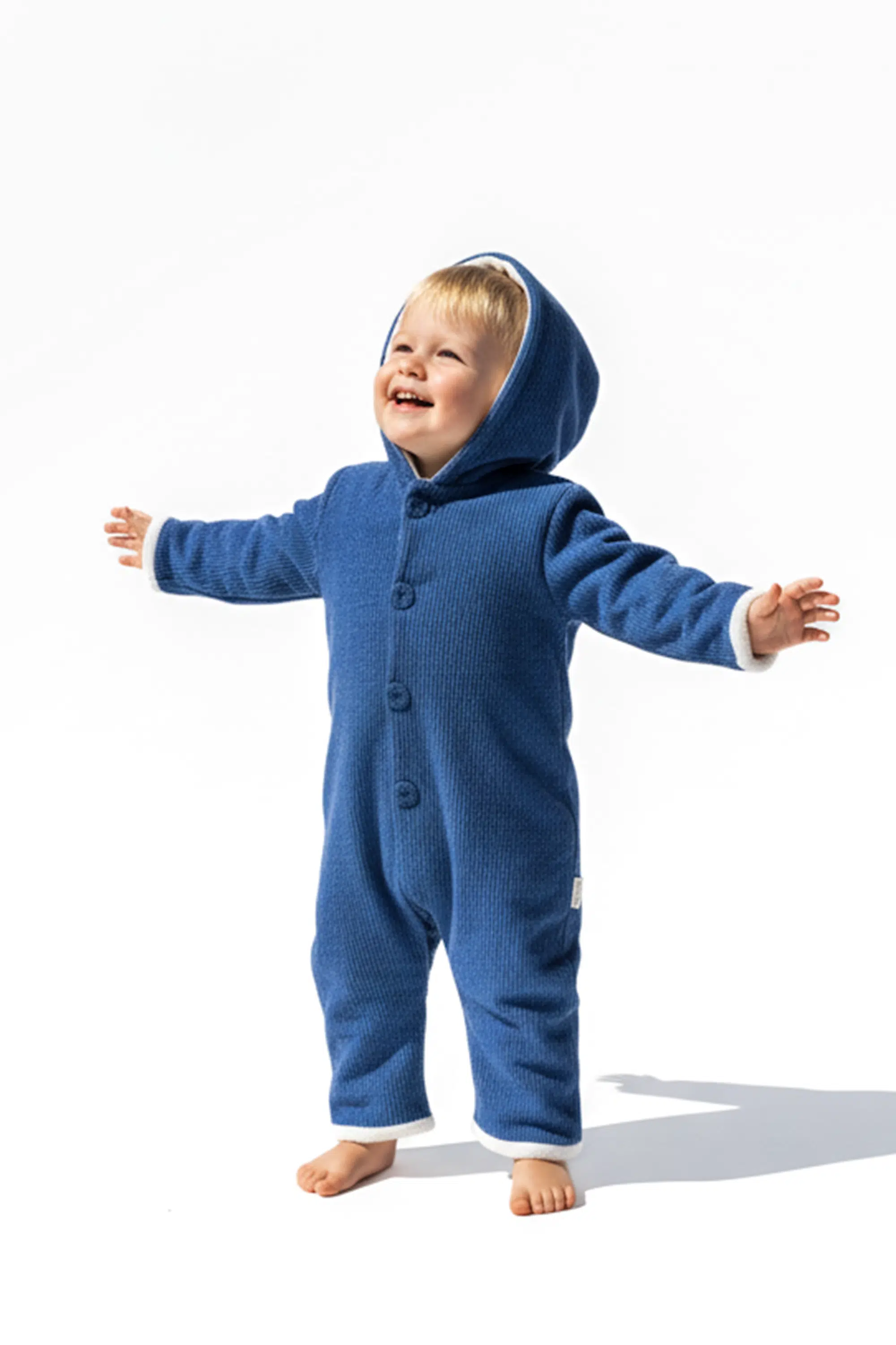 Kız Erkek Unisex Mevsimlik Çift Kat Kadife Ultrasoft Şapkalı Bebek Çocuk Uyku Tulumu Astronot Tulum - Mavi