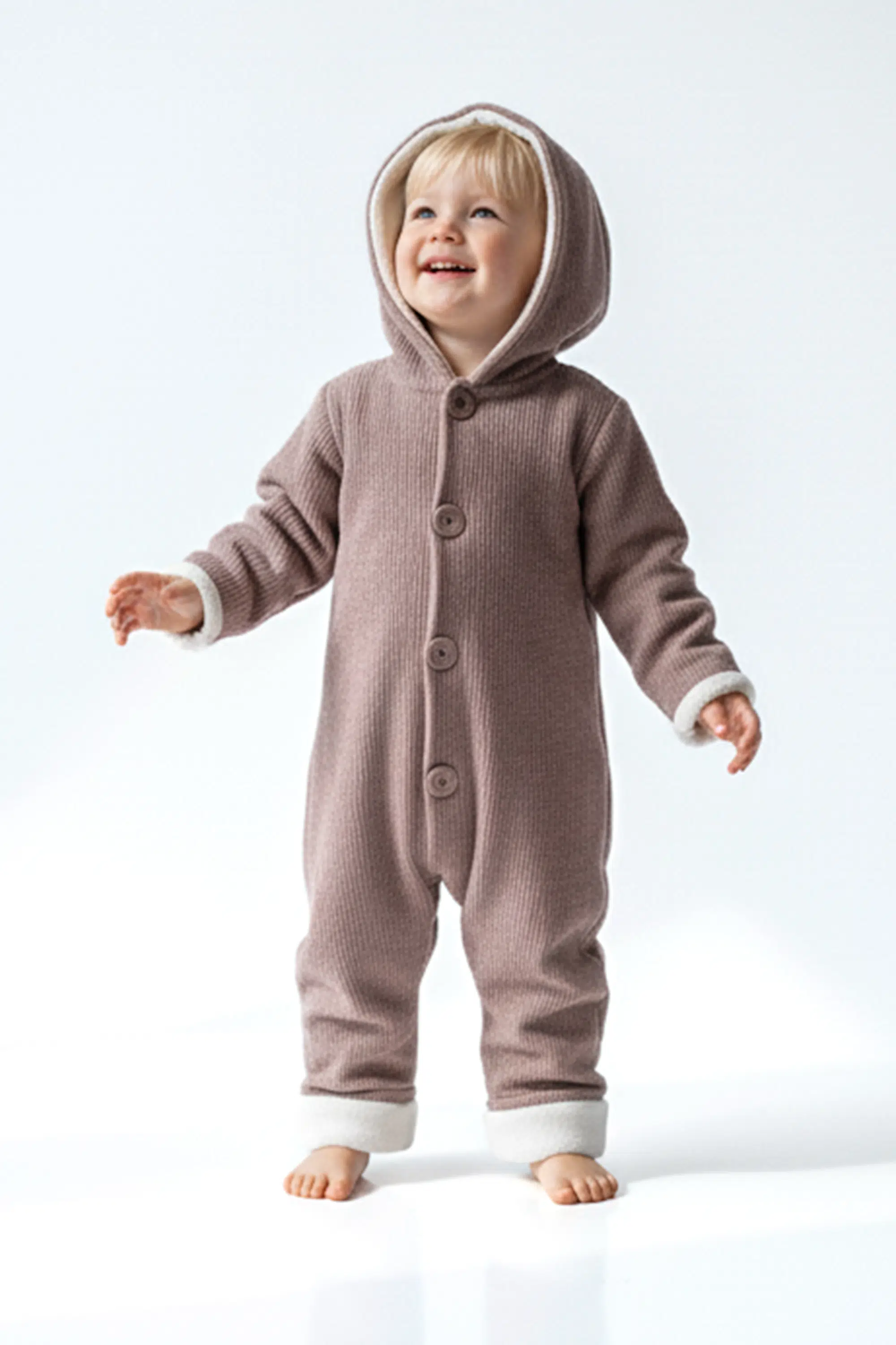 Kız Erkek Unisex Mevsimlik Çift Kat Kadife Ultrasoft Şapkalı Bebek Çocuk Uyku Tulumu Astronot Tulum - Pembe