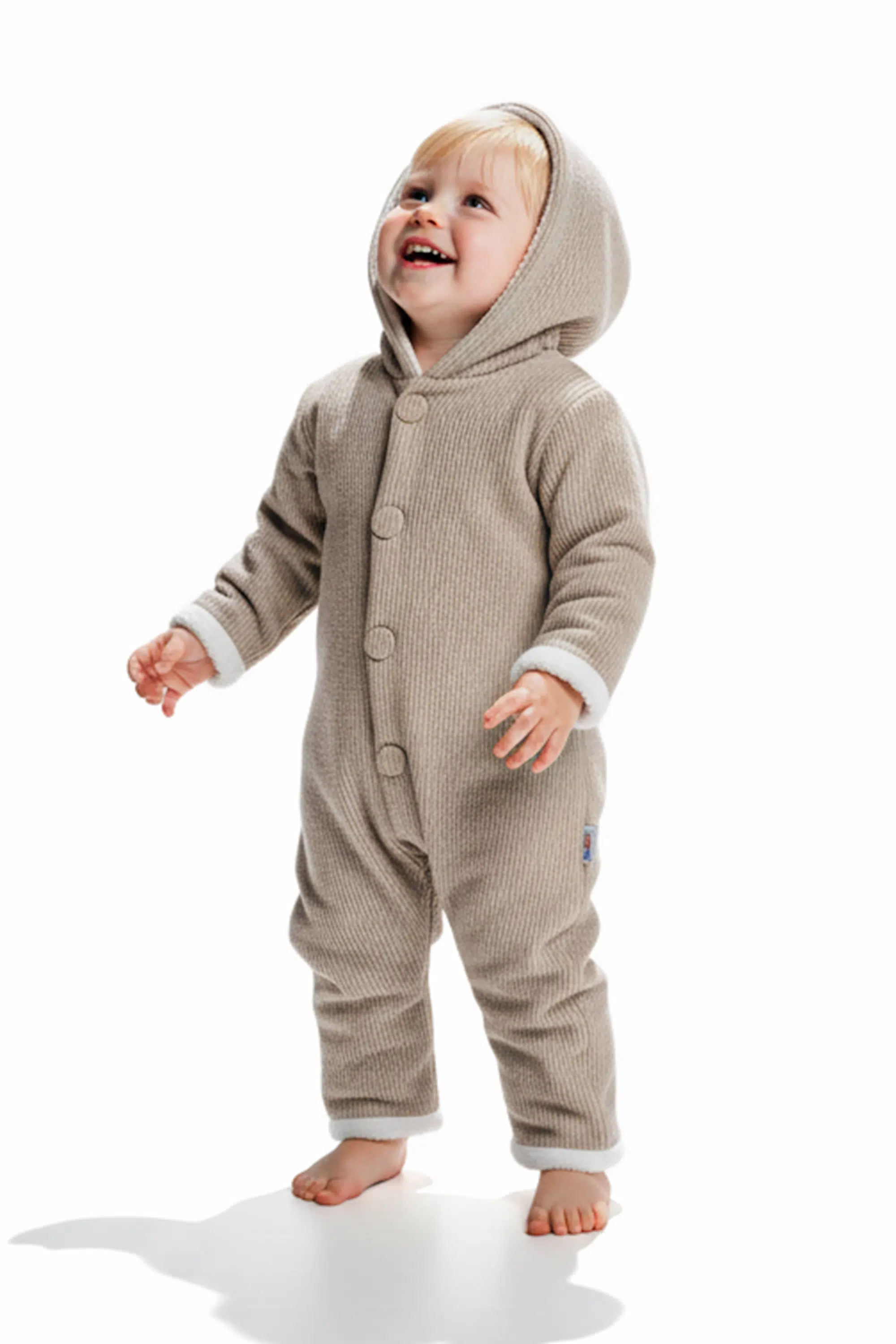 Kız Erkek Unisex Mevsimlik Çift Kat Kadife Ultrasoft Şapkalı Bebek Çocuk Uyku Tulumu Astronot Tulum - Açık Kahverengi