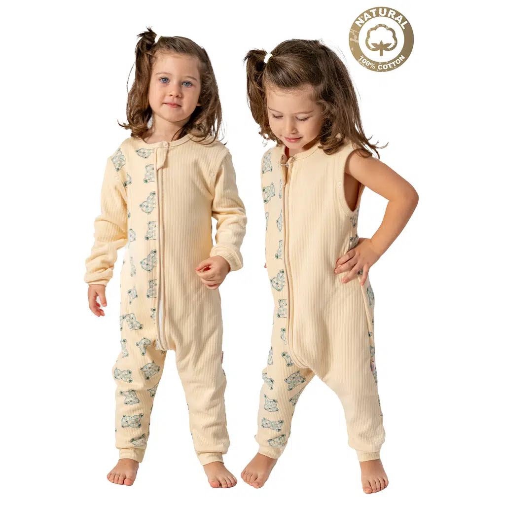 Kız Erkek Unisex Mevsimlik Kolları Çıkan Çift Kat Organik %100 Doğal Pamuk Bebek Çocuk Uyku Tulumu - Mavi