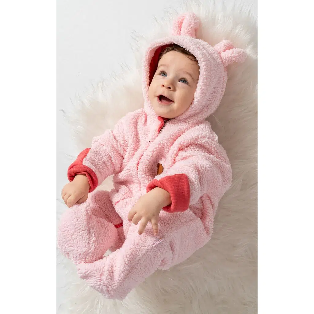 Welsoft Peluş Kuzu Katlanır Eldivenli %100 Pamuk Astar Unisex Kız Erkek Çocuk Bebek Uyku Tulumu - Pembe