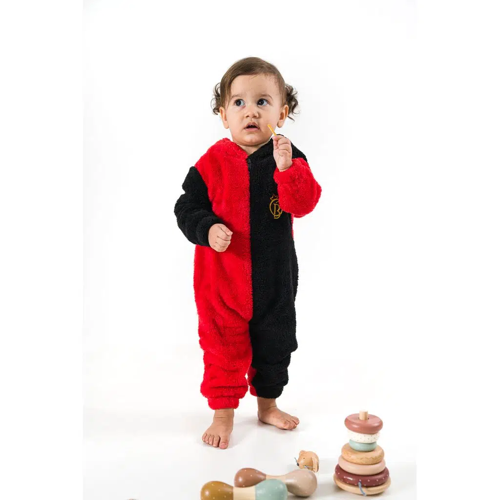 Welsoft Peluş Fermuarlı Kışlık Unisex Kız Erkek Bebek Uyku Tulumu Bebek Tulumu Çocuk Tulumu - Kırmızı