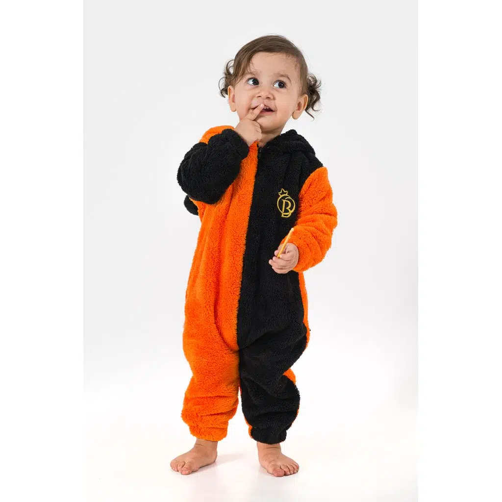 Welsoft Peluş Fermuarlı Kışlık Unisex Kız Erkek Bebek Uyku Tulumu Bebek Tulumu Çocuk Tulumu - Turuncu