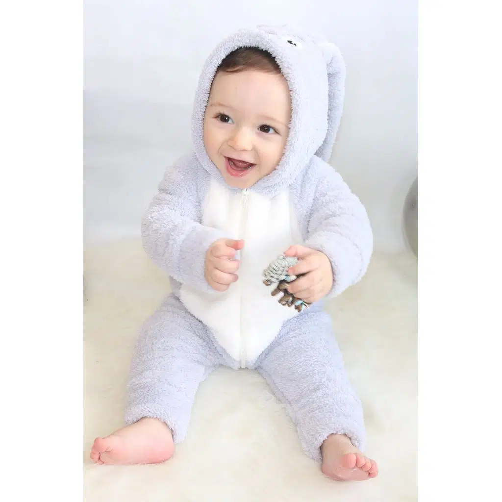 Welsoft Peluş Fermuarlı Kışlık Unisex Kız Erkek Bebek Uyku Tulumu Bebek Tulumu Çocuk Tulumu - Gri