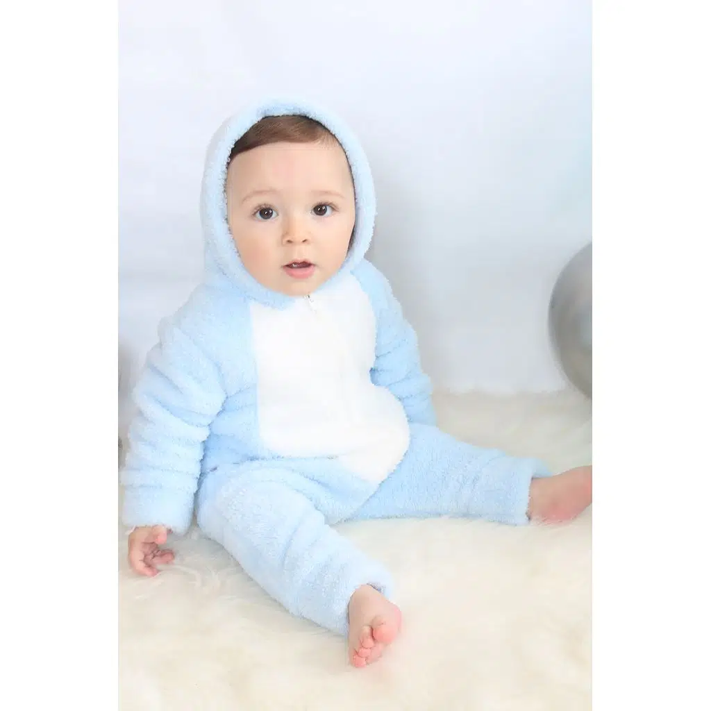 Welsoft Peluş Fermuarlı Kışlık Unisex Kız Erkek Bebek Uyku Tulumu Bebek Tulumu Çocuk Tulumu - Mavi