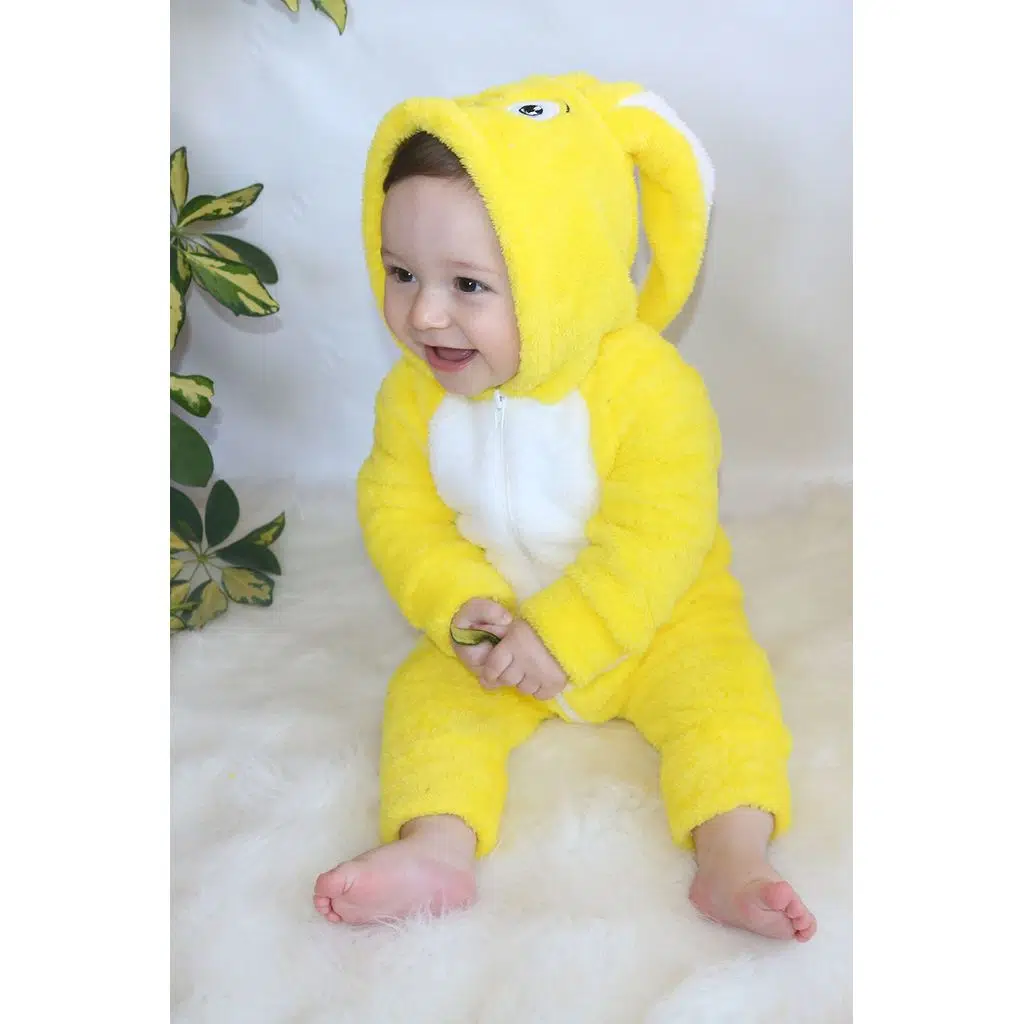 Welsoft Peluş Fermuarlı Kışlık Unisex Kız Erkek Bebek Uyku Tulumu Bebek Tulumu Çocuk Tulumu - Sarı