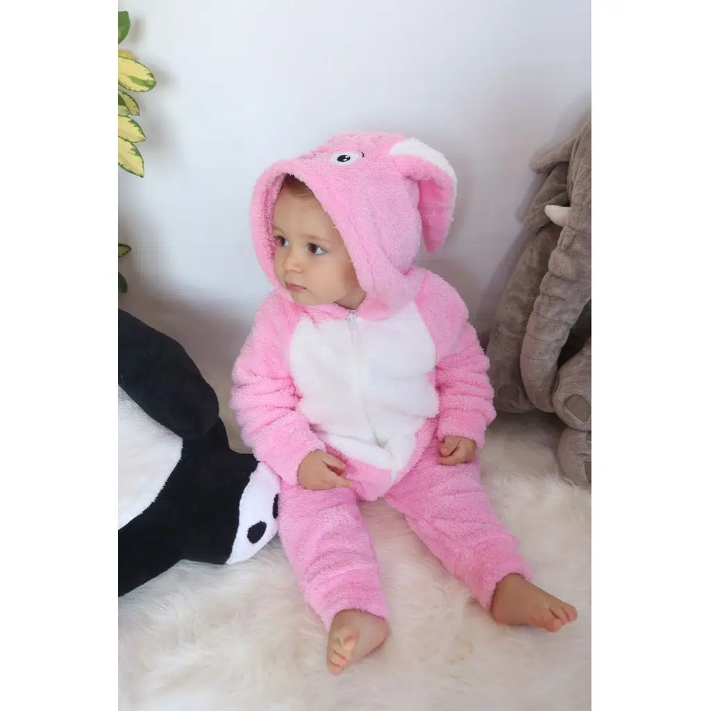 Welsoft Peluş Fermuarlı Kışlık Unisex Kız Erkek Bebek Uyku Tulumu Bebek Tulumu Çocuk Tulumu - Pembe