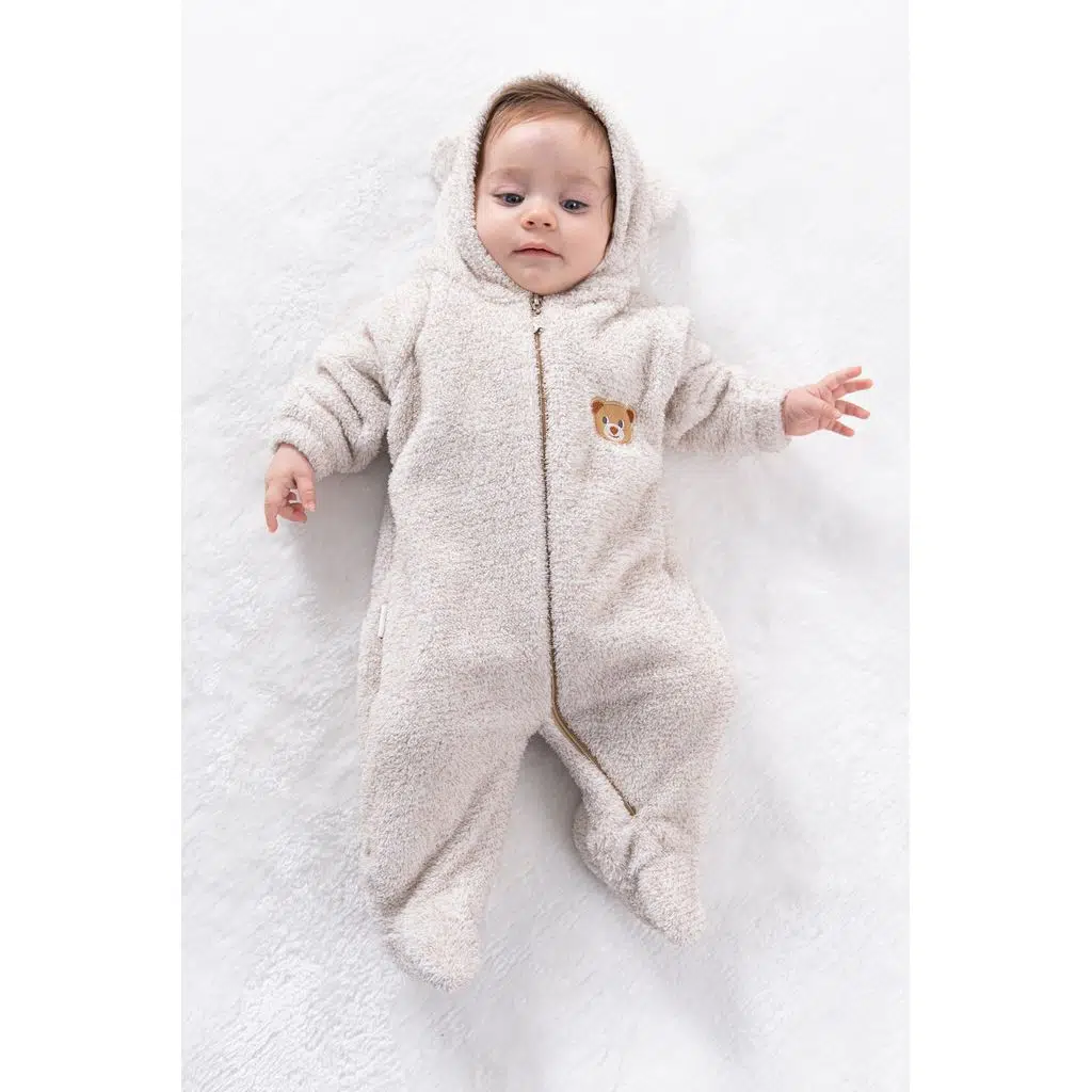 Welsoft Peluş Fermuarlı Kışlık Unisex Kız Erkek Bebek Uyku Tulumu Bebek Tulumu Çocuk Tulumu - Krem