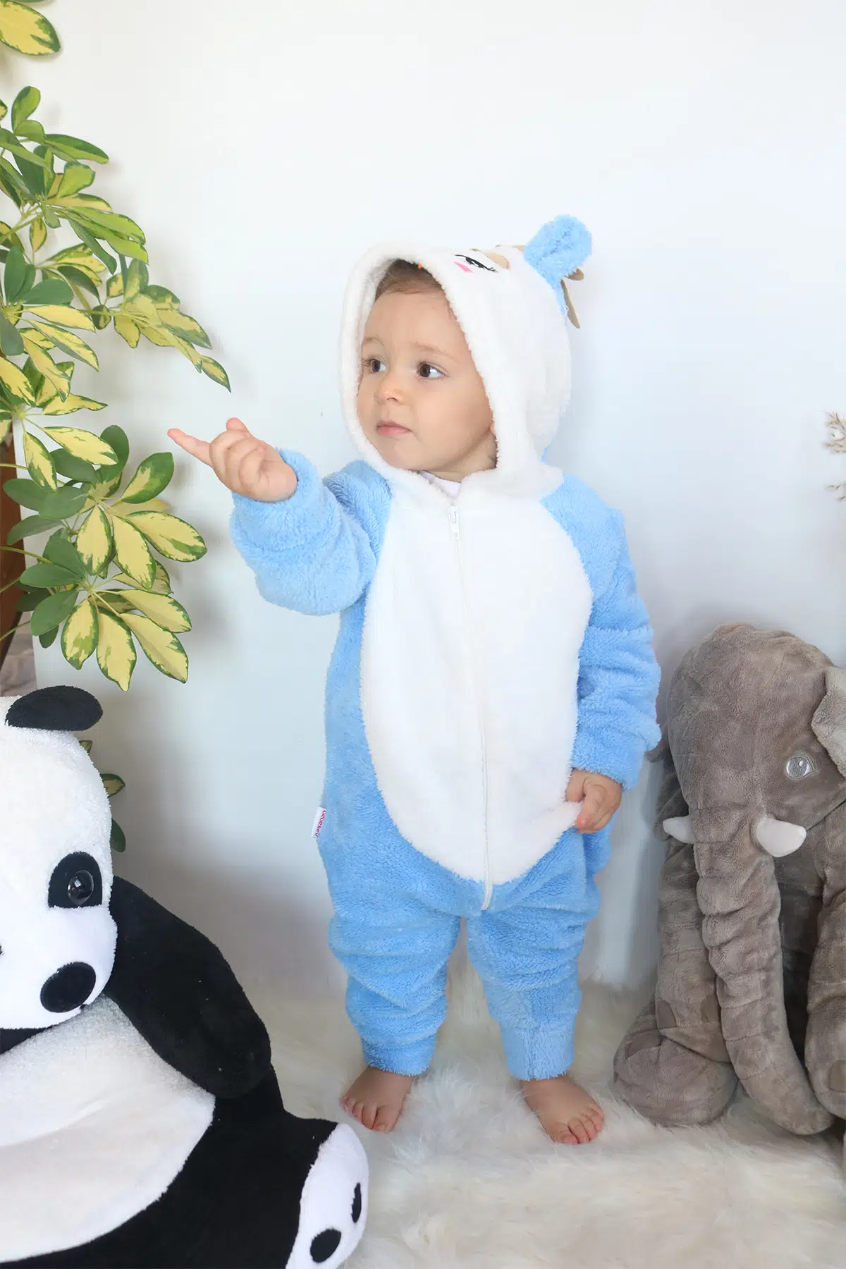 Welsoft Peluş Fermuarlı Kışlık Unisex Kız Erkek Bebek Uyku Tulumu Bebek Tulumu Çocuk Tulumu - Mavi