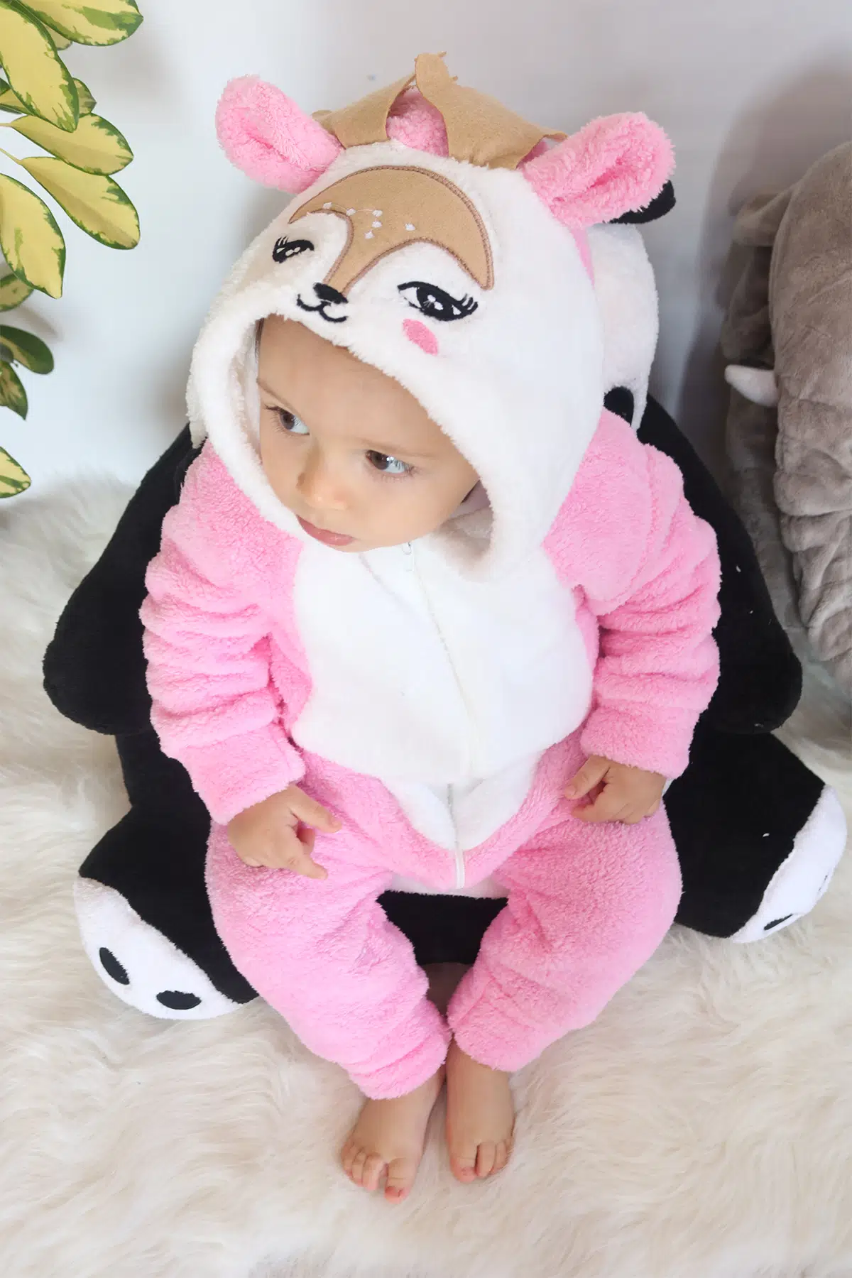 Welsoft Peluş Fermuarlı Kışlık Unisex Kız Erkek Bebek Uyku Tulumu Bebek Tulumu Çocuk Tulumu - Pembe