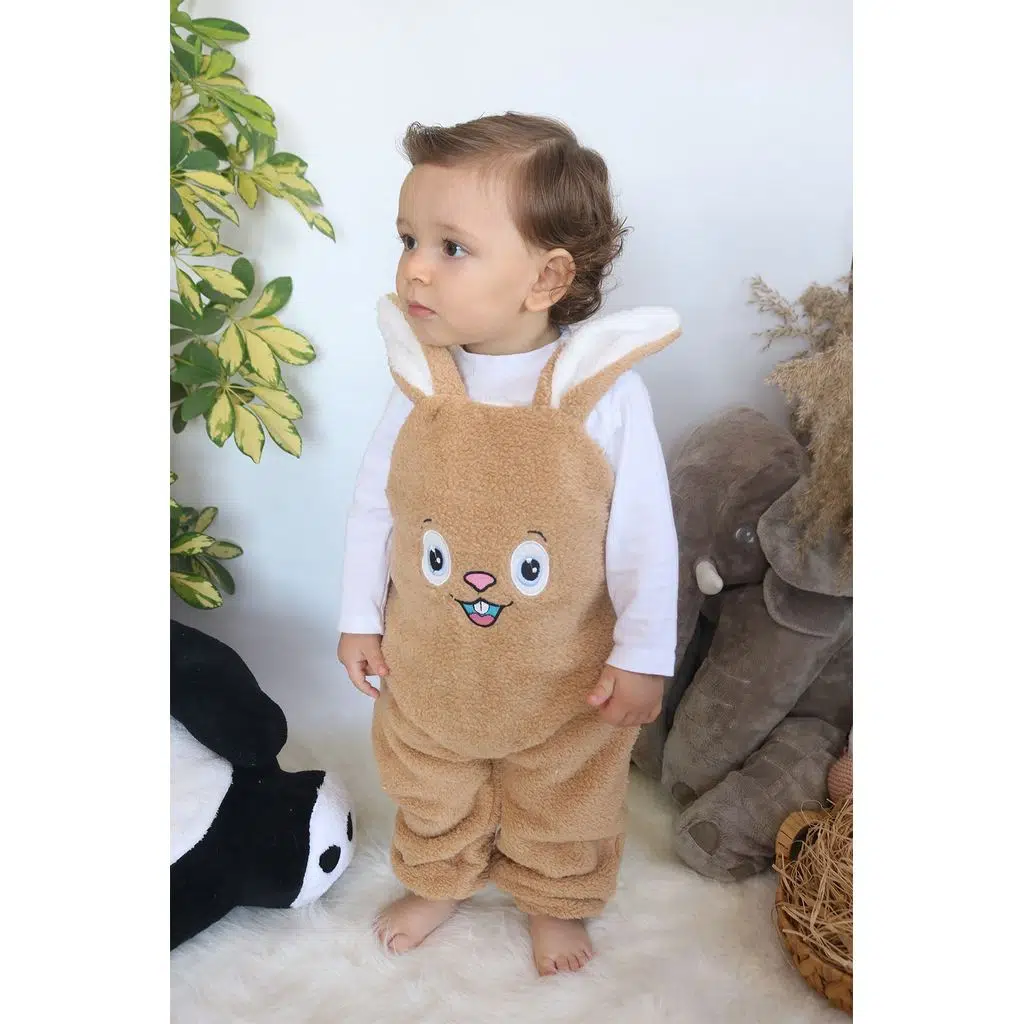 Welsoft Peluş Unisex Fermuarlı Kışlık Bebek Uyku Tulumu Bebek Tulumu Çocuk Tulumu Çocuk Kostümü TLMSLP - Kahverengi