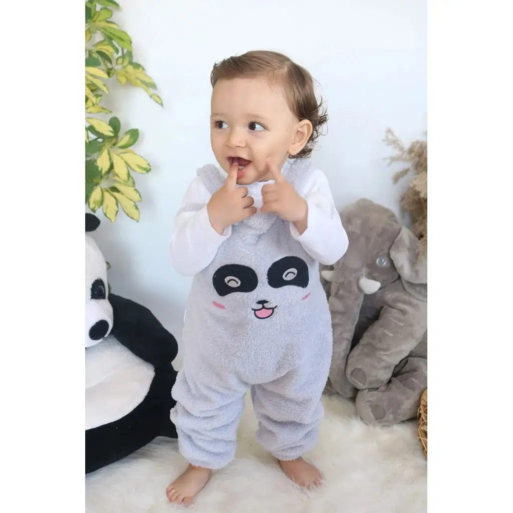 Welsoft Peluş Unisex Fermuarlı Kışlık Bebek Uyku Tulumu Bebek Tulumu Çocuk Tulumu Çocuk Kostümü TLMSLP - Gri