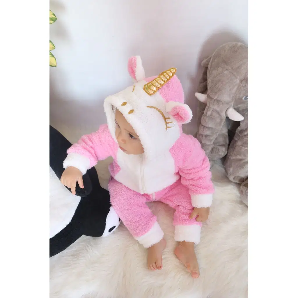 Welsoft Peluş Fermuarlı Kışlık Unisex Kız Erkek Bebek Uyku Tulumu Bebek Tulumu Çocuk Tulumu - Beyaz