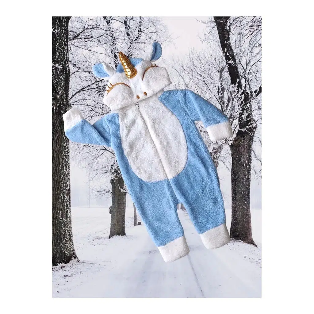 Welsoft Peluş Fermuarlı Kışlık Unisex Kız Erkek Bebek Uyku Tulumu Bebek Tulumu Çocuk Tulumu - Mavi
