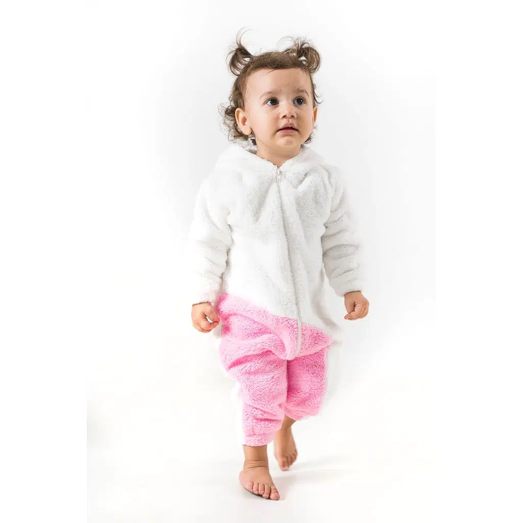 Welsoft Peluş Fermuarlı Kışlık Unisex Kız Erkek Bebek Uyku Tulumu Bebek Tulumu Çocuk Tulumu - Açık Pembe