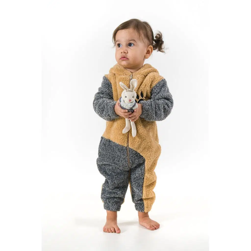 Welsoft Peluş Fermuarlı Kışlık Unisex Kız Erkek Bebek Uyku Tulumu Bebek Tulumu Çocuk Tulumu - Açık Kahverengi