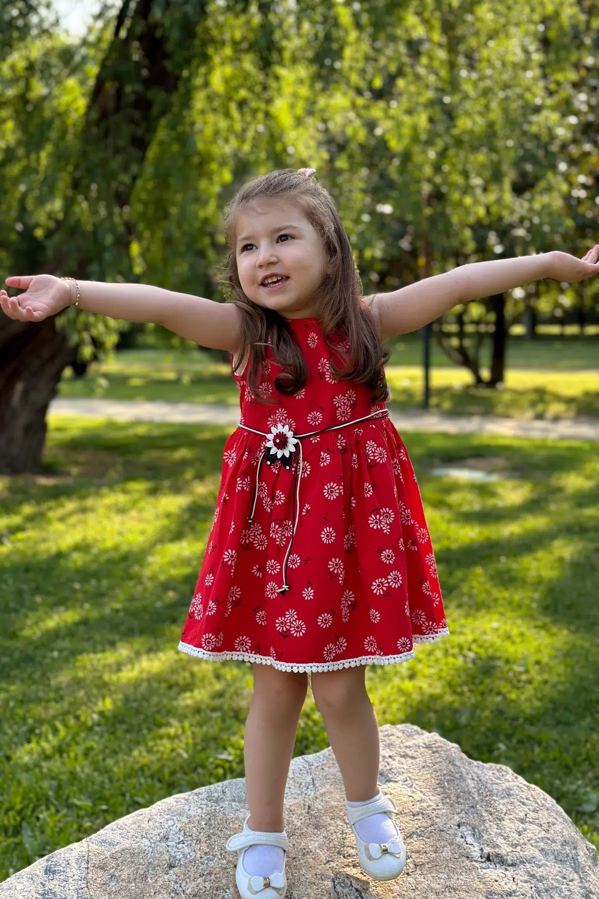 Yazlık Elbise Kısa Kollu Kız Çocuk Elbise Bebek Giyim Kız Bebek Elbise ELBCCKIP - Kırmızı