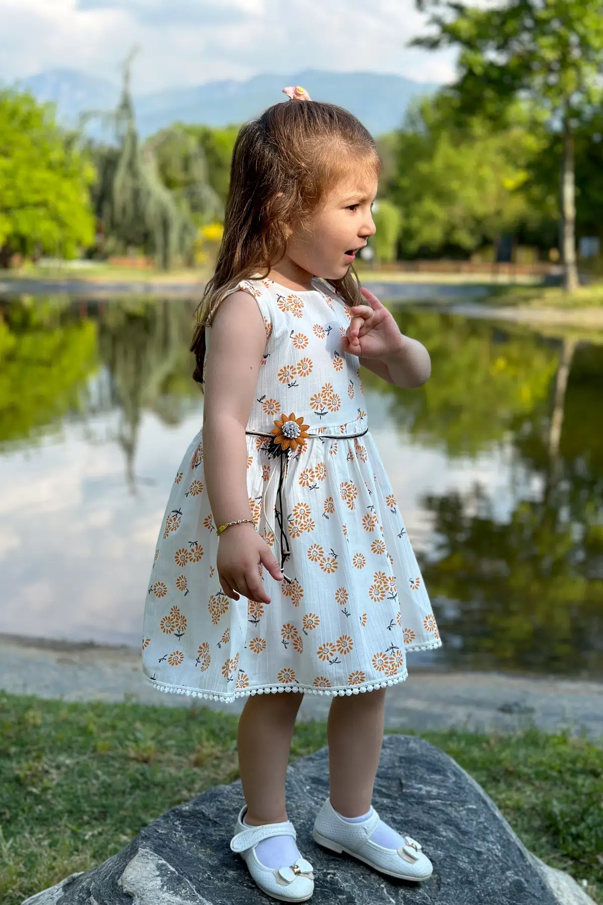 Yazlık Elbise Kısa Kollu Kız Çocuk Elbise Bebek Giyim Kız Bebek Elbise ELBCCKIP - Beyaz