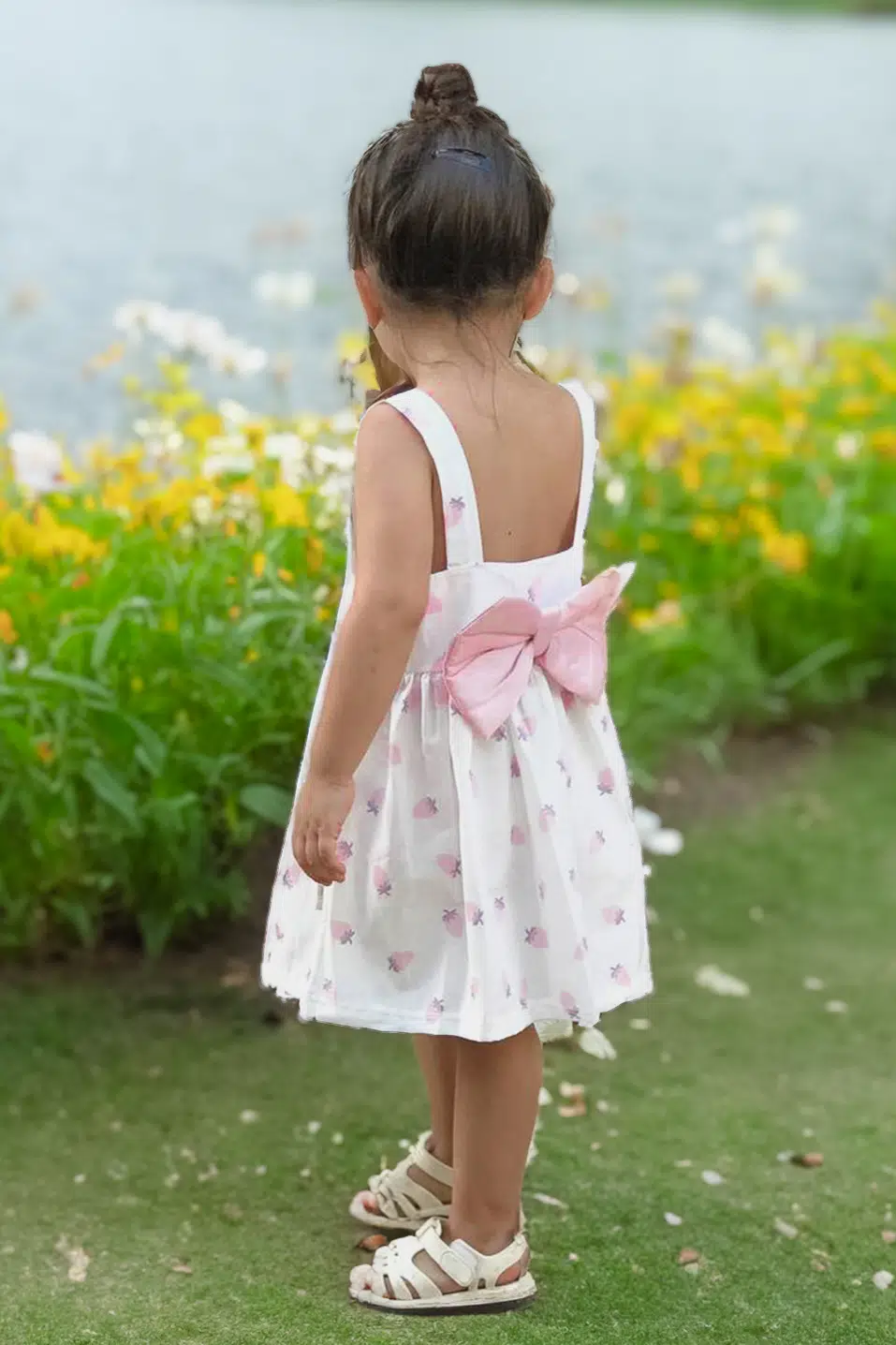 Yazlık Elbise Kısa Kollu Kız Çocuk Elbise Bebek Giyim Kız Bebek Elbise ELBYASKFYK - Beyaz