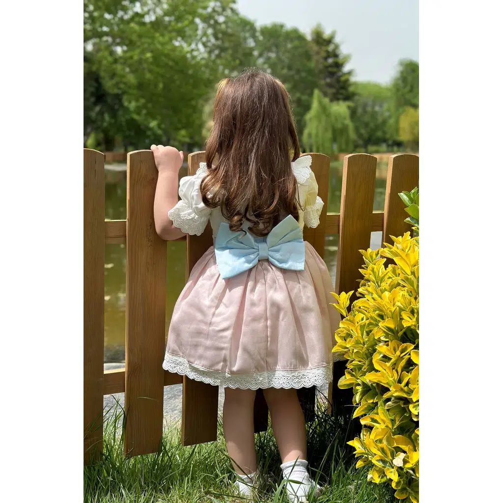 Yazlık Elbise Kısa Kollu Tüllü Tütü Astarlı Kız Çocuk Elbise Bebek Giyim Kız Bebek Elbise ELBYSATEN - Beyaz